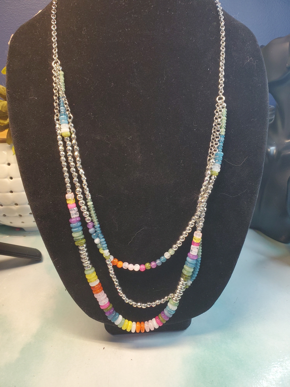 paparazzi Multicolor Beaded Layered Necklace with Earrings And Silver Accents